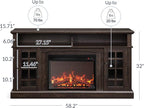 BELLEZE Traditional 58" Rustic TV Stand with 23" Electric Fireplace Heater with Sound, Media Entertainment Center Console Table for TV up to 65" with Open Storage Shelves and Cabinets - Espresso