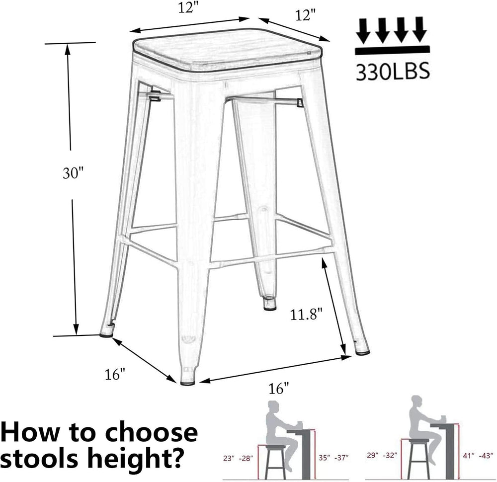 Alunaune 30" Metal Bar Stools Set of 2 Stackable Counter Height Barstool...