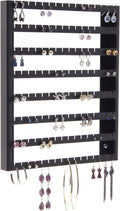 Angelynn's Wall Mounted Earring Holder Organizer Display for Women Small Earrings ONLY, Post Stud Dangle Pierced Earrings, Hanging Closet Jewelry Storage Rack, Luka Black 9"x11"