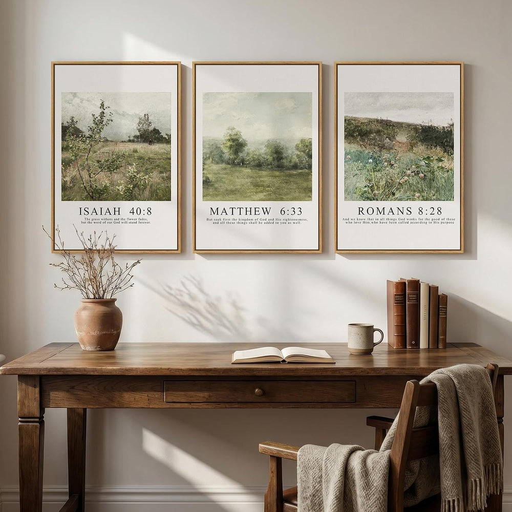 Framed Christian Bible Verse Canvas Wall Art for Living Room, Set of 3