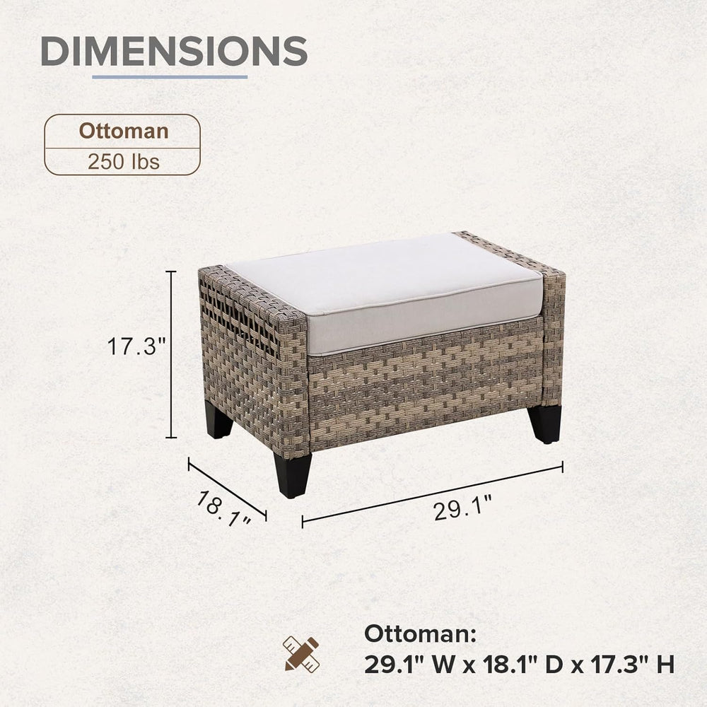 COOS BAY Modern 2 Piece Wicker Outdoor Ottomans, Patio Ottoman Foot Rest Set ...
