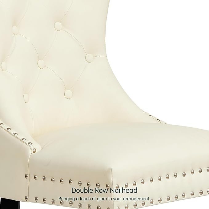 SyMax Dining Chairs Set of 2, Faux Leather Parson Dining Room Chairs, High-End Tufted Kitchen Side Chairs for Bedroom, Living Room, White