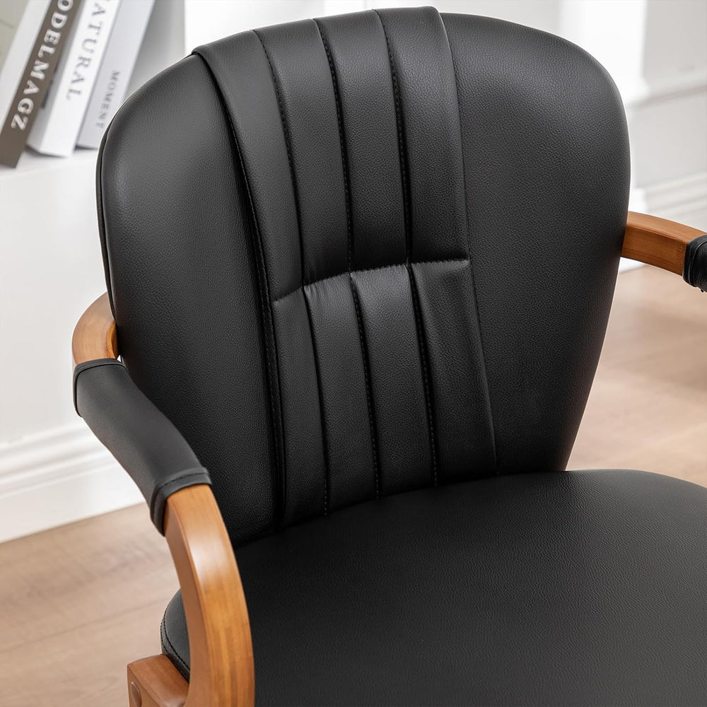 Swivel Dining Chairs Set of 4 Mid Century Modern Black Faux Leather Upholster...