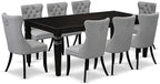 East West Furniture LGDA9-BLK-27 9 Piece Kitchen Set Consists of a Rectangle Dining Table with Butterfly Leaf and 8 Polyester Fabric Upholstered Chairs, 42x84 Inch, Black