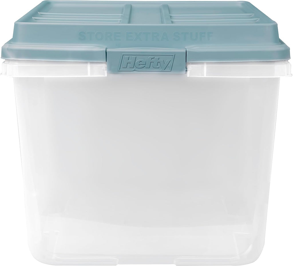 Hefty HI-RISE 72 Qt Large Plastic Storage Bins with Lids, 6 Pack Stackable Containers with Secure Latching Handles, Clear Storage Totes for Garage, Closet, Basement, Clothes and Household Organization