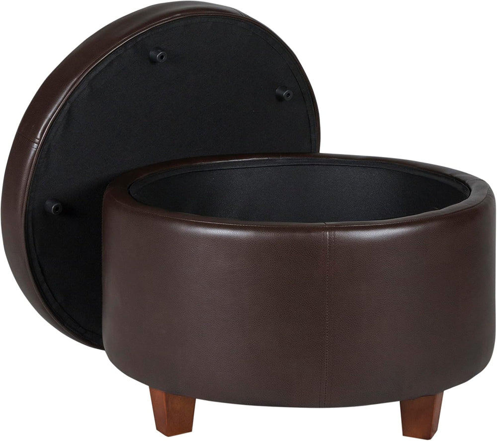 HomePop 24" Round Leatherette Storage Ottoman - Chocolate Brown