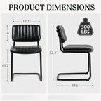 Cantilever Dining Chairs Set of 2, Mid Century Modern Dining Chairs with Black Metal Legs, Upholstered Leather Kitchen Chairs, Armless Cantilever Chair for Kitchen & Living Room, Black