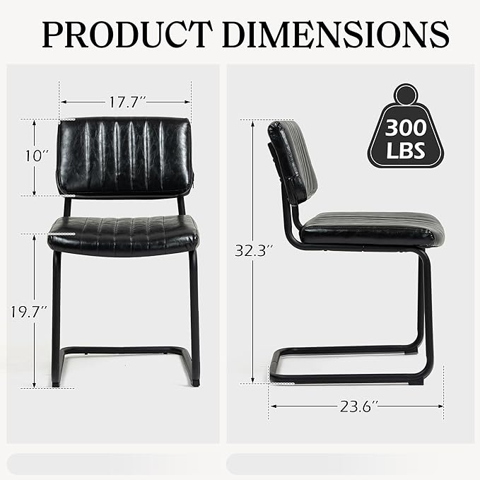 Cantilever Dining Chairs Set of 6, Mid Century Modern Dining Chairs with Black Metal Legs, Upholstered Leather Kitchen Chairs, Armless Cantilever Chair for Kitchen & Living Room, Black