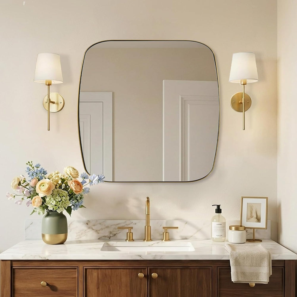 ANDY STAR 30x30 Gold Bathroom Mirror, Oblong Brass Mirror with Stainless Stee...
