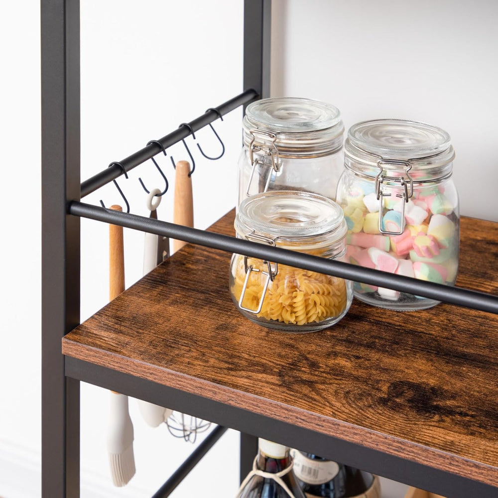 HOOBRO Kitchen Island with Wine Rack, Industrial Island Counter with Hooks an...