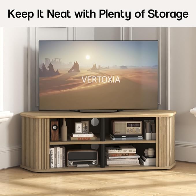 Corner TV Stand 43 Inch, Mid Century Corner Entertainment Center with Sliding...
