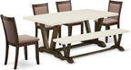 East West Furniture V727MZ748-6 6 Piece Dinette Set Contains a Rectangle Dining Room Table with V-Legs and 4 Coffee Linen Fabric Parson Chairs with a Bench, 40x72 Inch, Multi-Color
