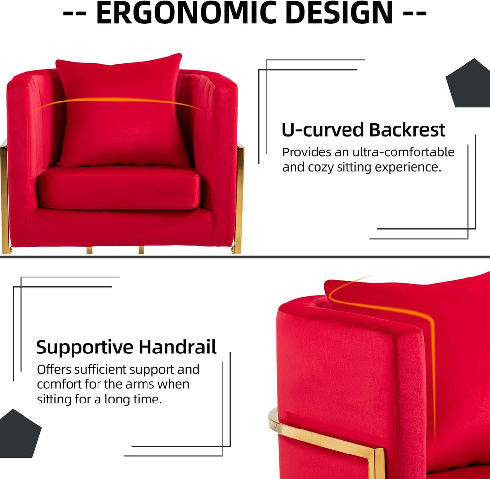 Velvet Accent Barrel Chairs Set of 2, Modern Arm Club Chair Set with Pillow f...