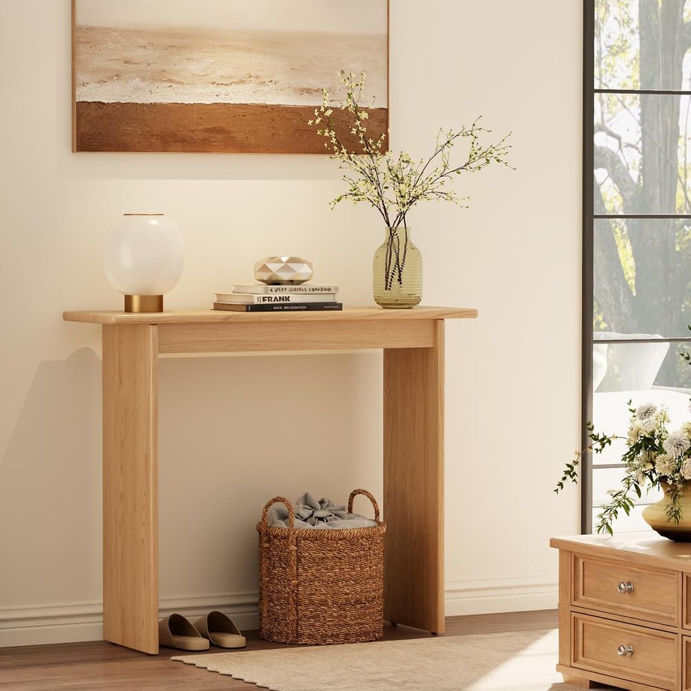 AQIMUELE Natural Console Table Thin Rubberwood Minimalist Mid-Century Style |...