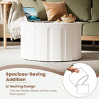 WXFKLDJ Fluted Round Nesting Coffee Table Set of 2, White B, 26.77"+19.69" | Modern Unique Circle Design, Drum Side Tea Table, Space-Saving, No Assembly