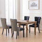 Velvet Dining Chairs Set of 6, High-end Tufted Upholstered Dining Chair with Back Ring Pull, Nailhead Trim and Solid Wood Legs, Modern Dining Room Chairs for Dining Room, Black &Patterned