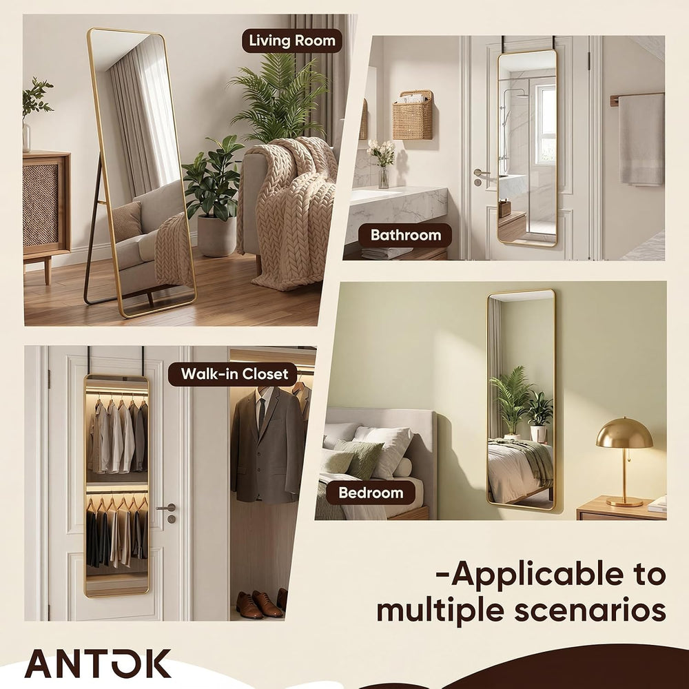 Antok 58"x20" Over the Door Full Length Mirror, Hang or Floor Stand...