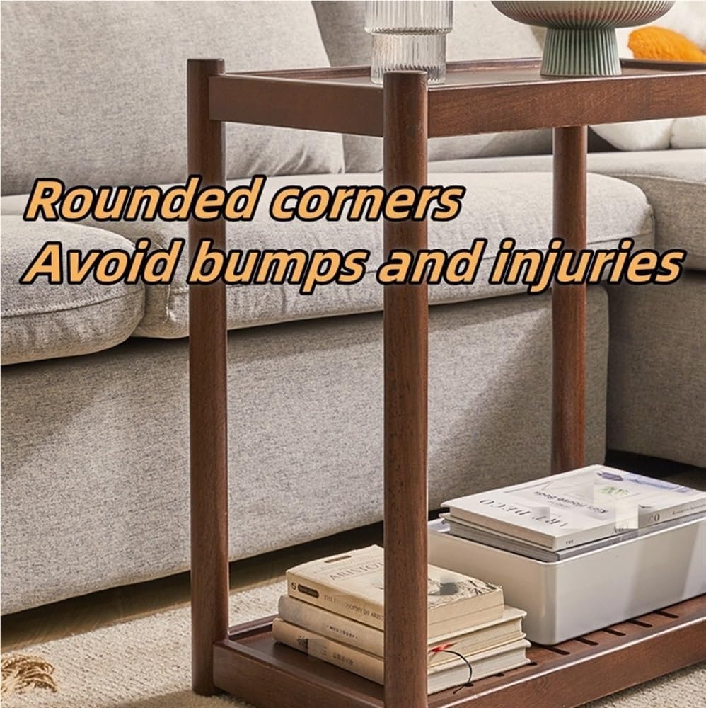 Rolling Wooden End Table with Wheels, Multifunctional 2 Tier Storage Nightsta...