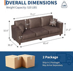 Faux Leather Couch with 2 Throw Pillows, Sofa Couches for Living Room, 3 Seater Sofa with Wide Armrests, Wood Legs, Deep Seats, Back Cushion, Sturdy Support Feet, for Office, Living Room, Dark Brown