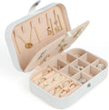 Travel Jewelry Box, Small Jewelry Organizer Boxes for Women Girls, 2 Layer Travel Jewlery Case, PU Leather Mini Portable Jewerly Storage Display Holder for Earrings, Ring, Necklaces, Bracelets White1