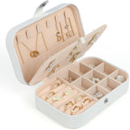Travel Jewelry Box, Small Jewelry Organizer Boxes for Women Girls, 2 Layer Travel Jewlery Case, PU Leather Mini Portable Jewerly Storage Display Holder for Earrings, Ring, Necklaces, Bracelets White1