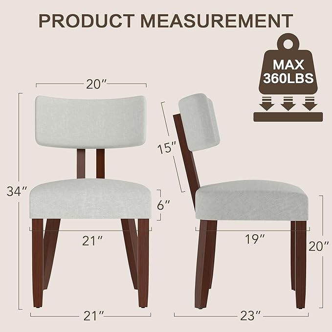 GOTMINSI Mid Century Modern Dining Chairs,Velvet Farmhouse Upholstered Kitchen Chairs, Accent Curved Backrest Dining Room Chairs with Hardwood Legs (Beige-Walnut Legs, 6PCS)