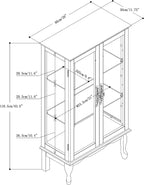 Vintage Lighted Curio Cabinet with Glass Doors & Shelves, Mirrored Back | 3-Side Tempered Glass, Adjustable Shelves, Mirrored Back Panel, Built-in Lighting, Vintage Display Case, Home Office, White