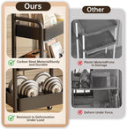 3 Tier Metal Rolling Utility Cart Organizer with Walnut Table Top, Stable and Sturdy Rolling Storage Carts with 2 Lockable Wheels for Kitchen，Bathroom，Snacks，Coffee，Craft，Makeup，Baby Essentials