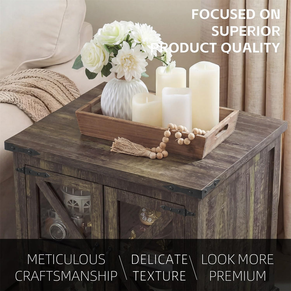 Farmhouse End Table, 24" Large End Tables with Storage, Rustic Square So...