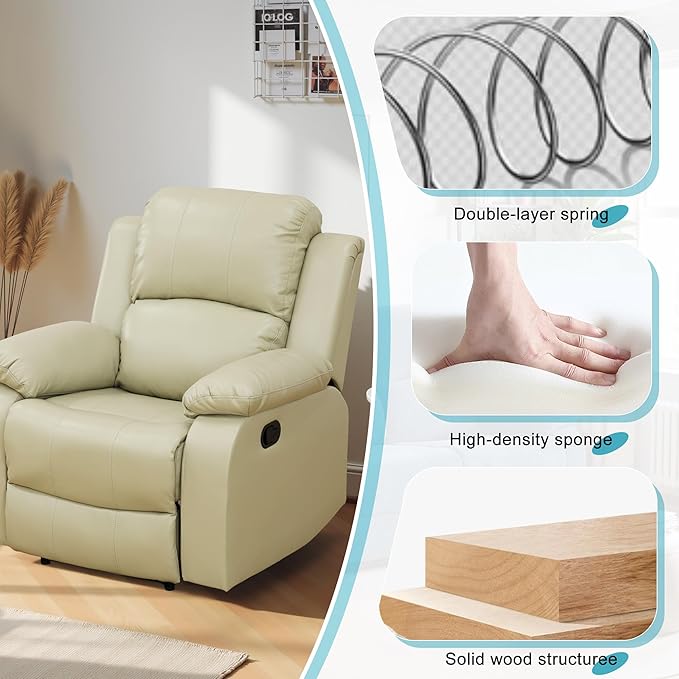 Recliner Sofa Set Couches for Living Room Chair Recycled Leather Fabric Living Room Furniture Sets, Adjusted Reclining Couch Furniture Sofa Set for Theater Seating, Beige