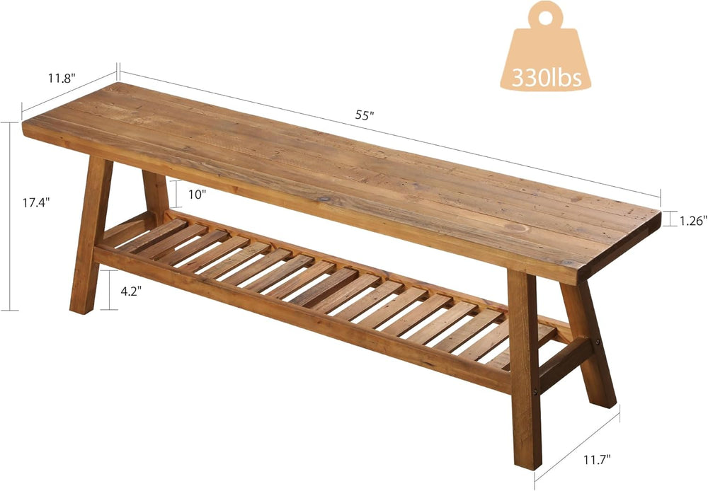 HOKYHOKY Reclaimed Solid Wood Bench-55 Entryway Bench with Storage Shelf | Fa...