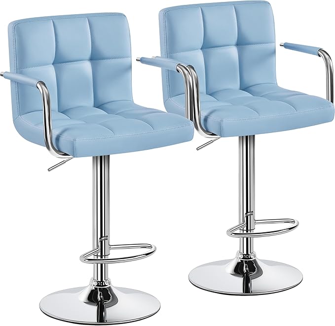 Yaheetech Bar Stools Set of 2, PU Leather Adjustable Swivel Barstools, Hydrau...
