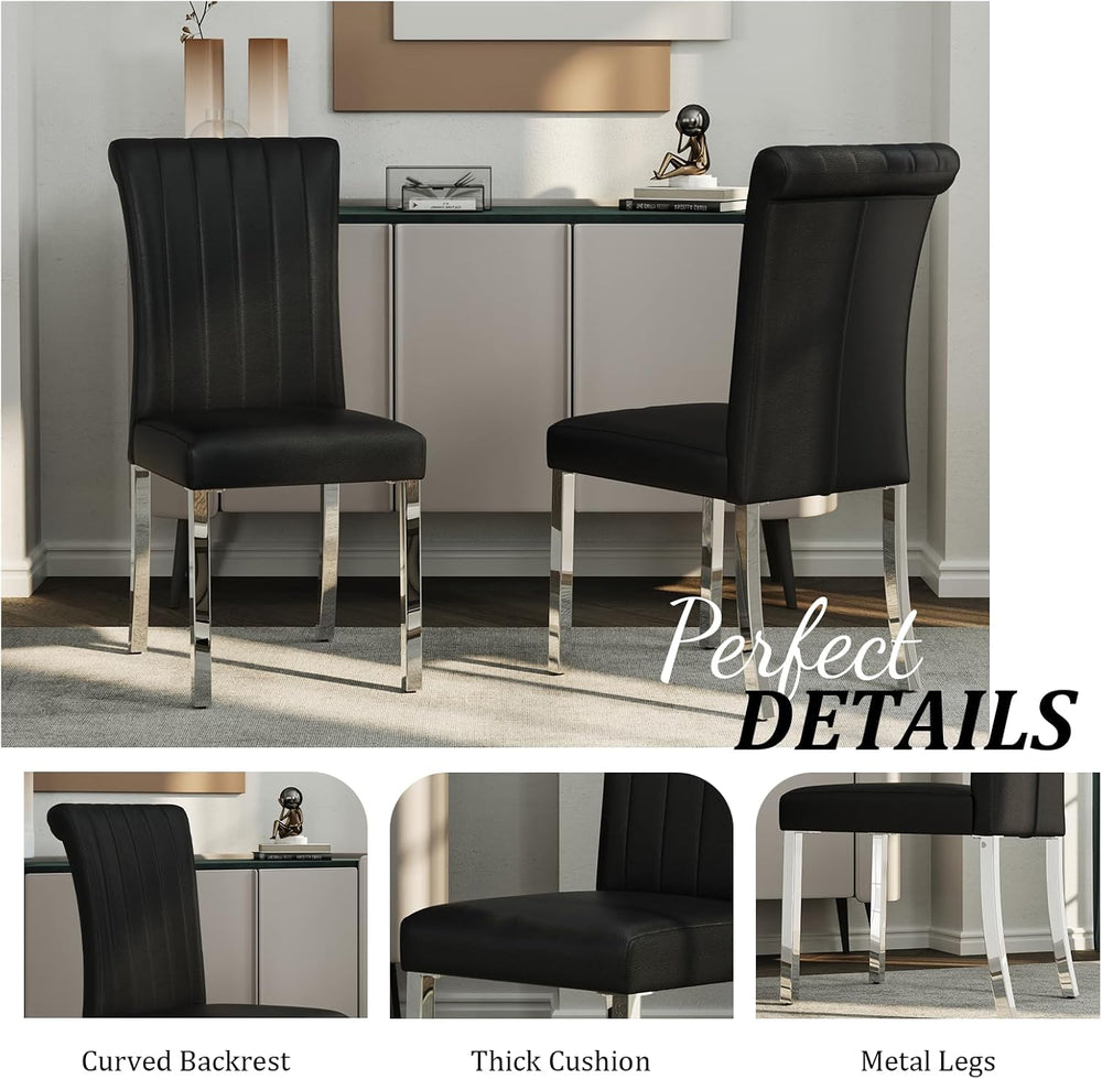 ACEDÉCOR Modern Dining Chairs Set of 6, Black Leather Dining Room Chairs with...