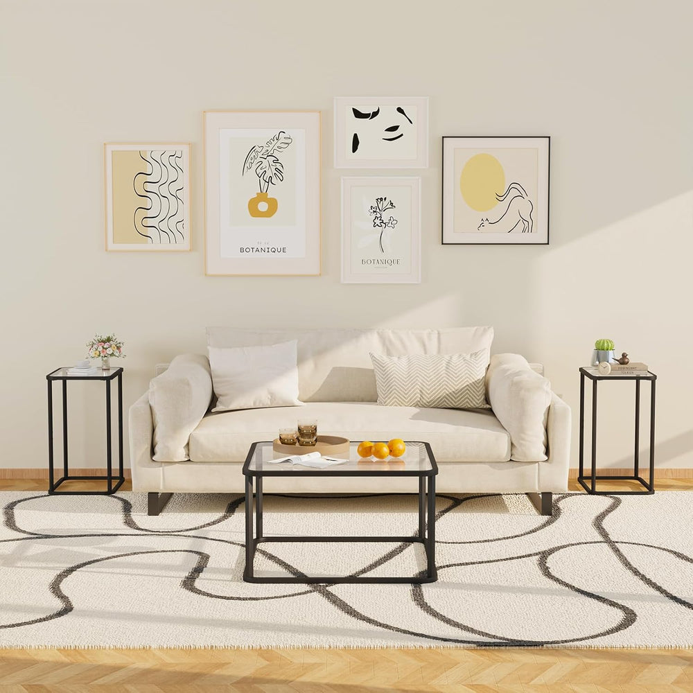Garden 4 you Glass Side Table, Rectangle End Table with Metal Frame, Modern B...
