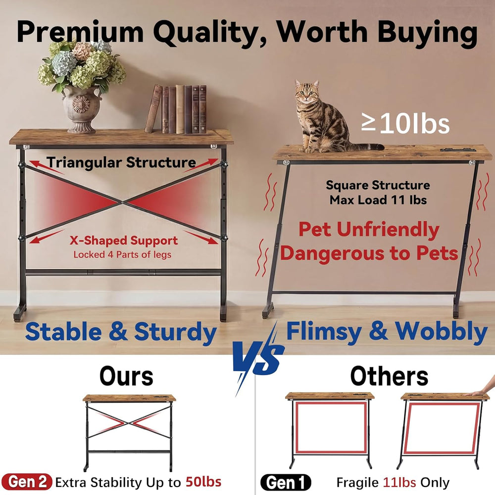 102.4 Inch Behind Couch Table Skinny with 2 Outlets, 24″-32″ Height Adjustabl...