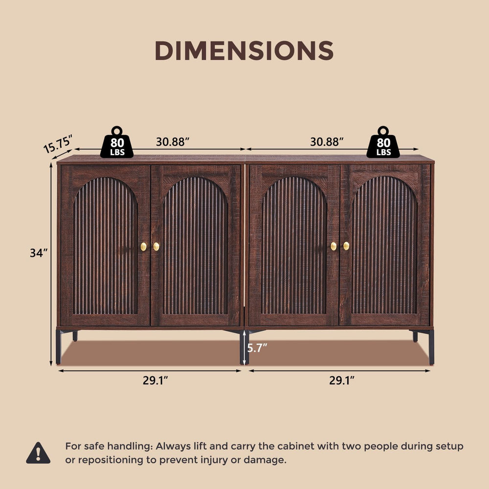 IFGET 61.75" W Modern Arched Sideboard Buffet Cabinet with Storage, Brown