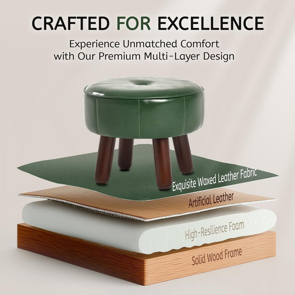 oakvivo 13in Small Foot Stool Ottoman, Round Faux Leather Foot Rest for Couch...