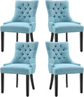Upholstered Dining Chairs with Arms, Set of 2, Dining Room Chairs with Solid Wood Legs and Tufted Backrest(Linen+Blue)