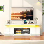 Verano Garden 63" LED TV Stand for 75 Inch TV, High Gloss Entertainment Center with Power Outlet & Light, Modern TV Media Console with 2 Storage Cabinets & Open Shelf for Living Room, Bedroom, White