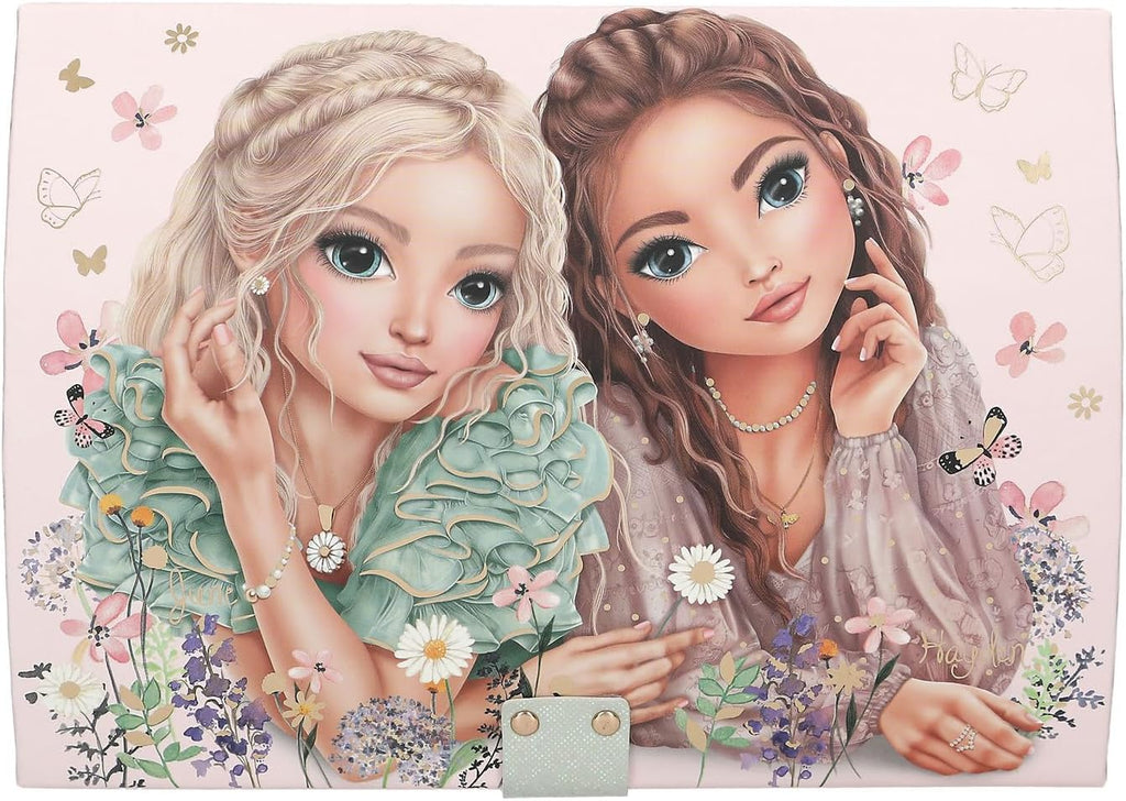 Depesche TOPModel Summer Feeling 13579 Large Jewellery Box in Pink with Model Motif and Floral Details, Jewellery Box with Code, Sound and Mirror