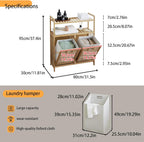 Double Tilt Out Laundry Hamper, Bamboo Hamper with 2 Removable Bags, Pull Out Laundry Hamper Cabinet, Bathroom Storage Shelf for Laundry Room, Living Room, Bedroom (2-Tier, Natural)