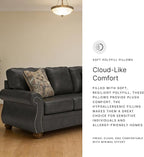 Signature Design by Ashley Shadsburne Rustic Faux Leather Sofa with Nailhead Trim and 2 Chenille Throw Pillows, Pillows With Soft Polyfill, Reinforced Frame For Added Stability, Black