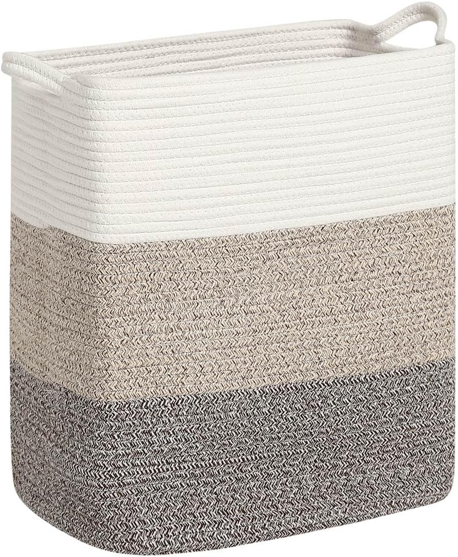 Tall Laundry Basket With Handles,Woven Cotton Rope Big Laundry Hamper Sorters,Versatile Storage for Dirty Clothes,Baby Toys,and Blankets in Bathroom, Nursery,and Living Room (Gradient Brown, 50L)