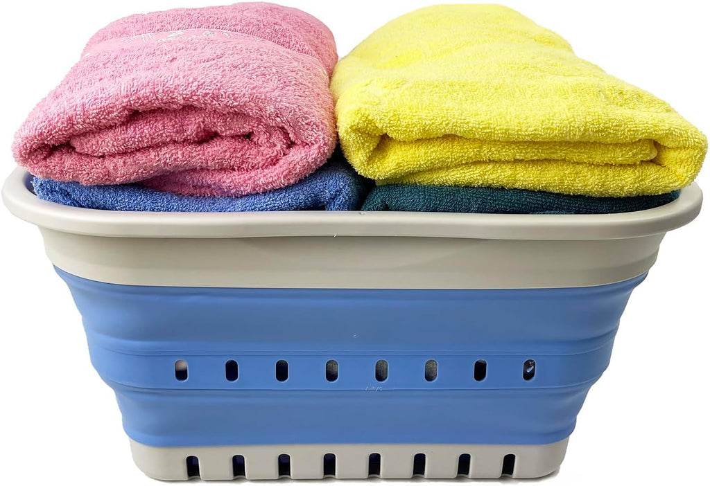 SAMMART Collapsible Plastic Rectangular Laundry Basket - Foldable Pop Up Storage Container/Organizer - Portable Laundry Hamper - Space Saving (Grey/Little Boy Blue, 19L)