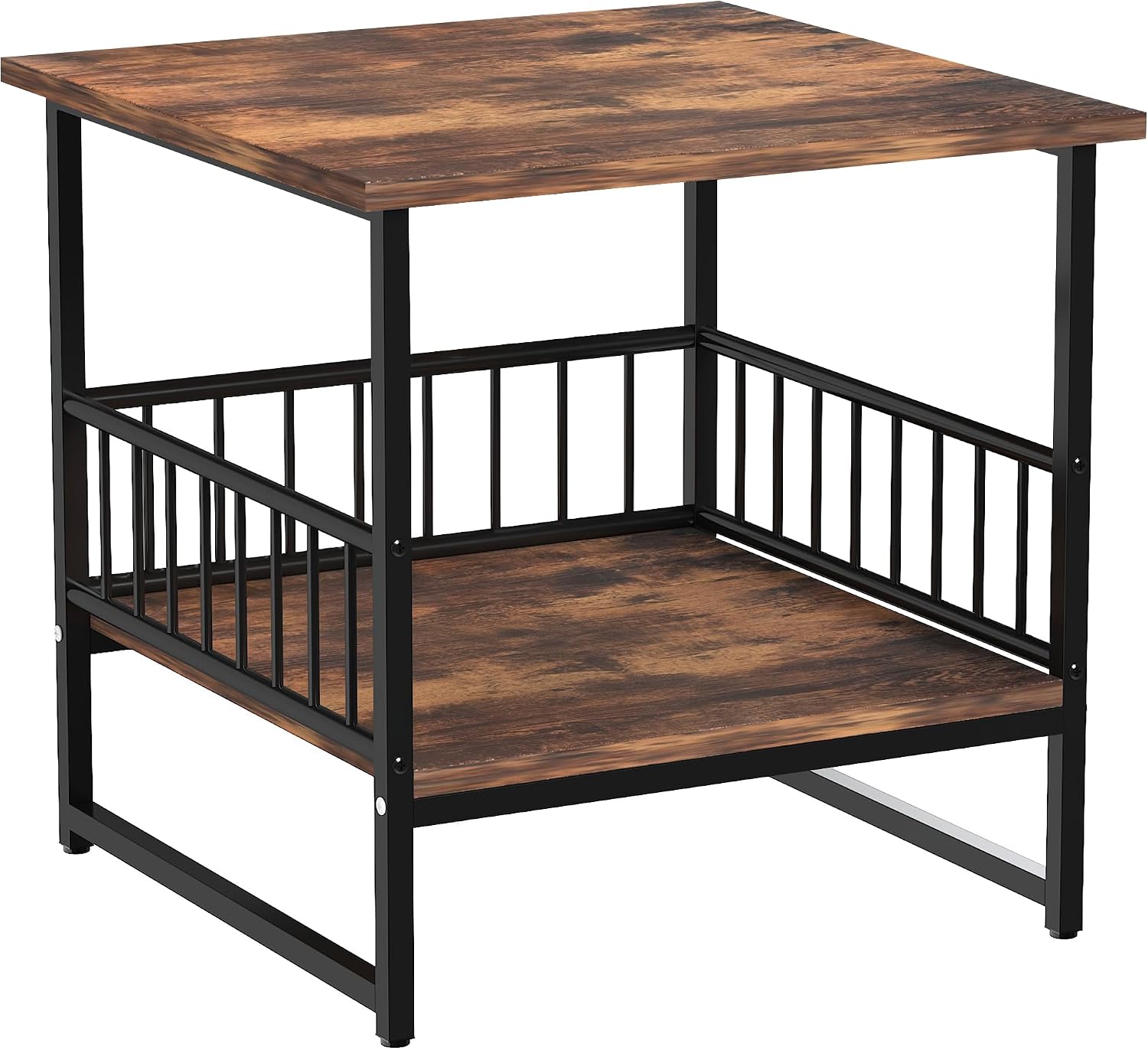 DHMAKER End Table, Industrial Side Table with 2-Tire Storage Shelf, 180LBS Mini Fridge Stand with Adjustable Feet, 24"x24" Wood Night Stand Small Bedside Table for Living Room Bedroom, Brown