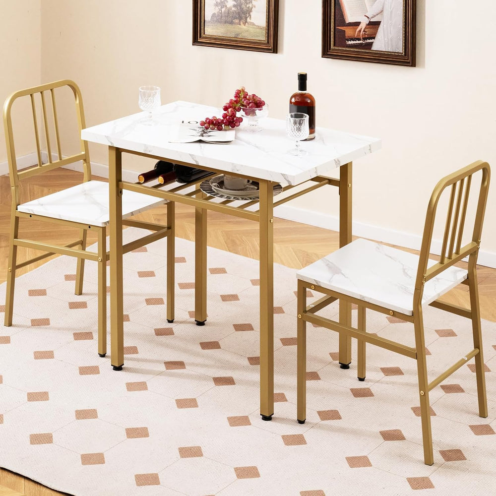 GIANTEX 3-Piece Dining Table Set, Rectangular Kitchen Table with Storage Rack...