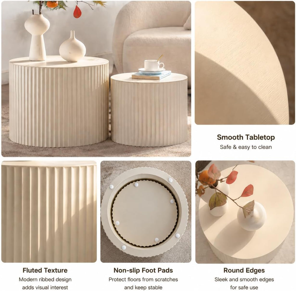 Modern Round Nesting Coffee Table Set of 2, Side Tables for Living Room