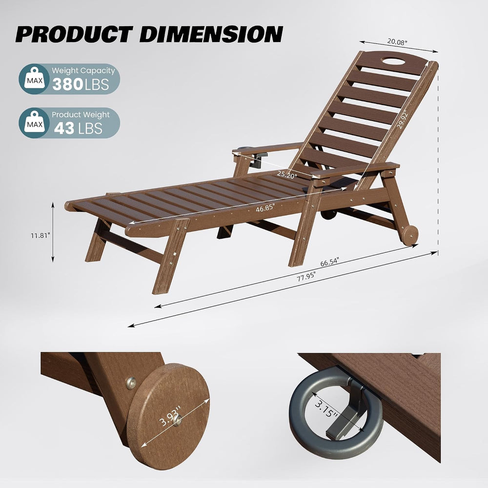 Domi Outdoor Chaise Lounge Chairs Set of 2, HDPE All-Weather Pool Loungers wi...
