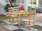 East West Furniture MZAN3-OAK-LC 3 Piece Kitchen Table & Chairs Set Contains a Rectangle Dining Table with Dropleaf and 2 Faux Leather Dining Room Chairs, 36x54 Inch, Oak