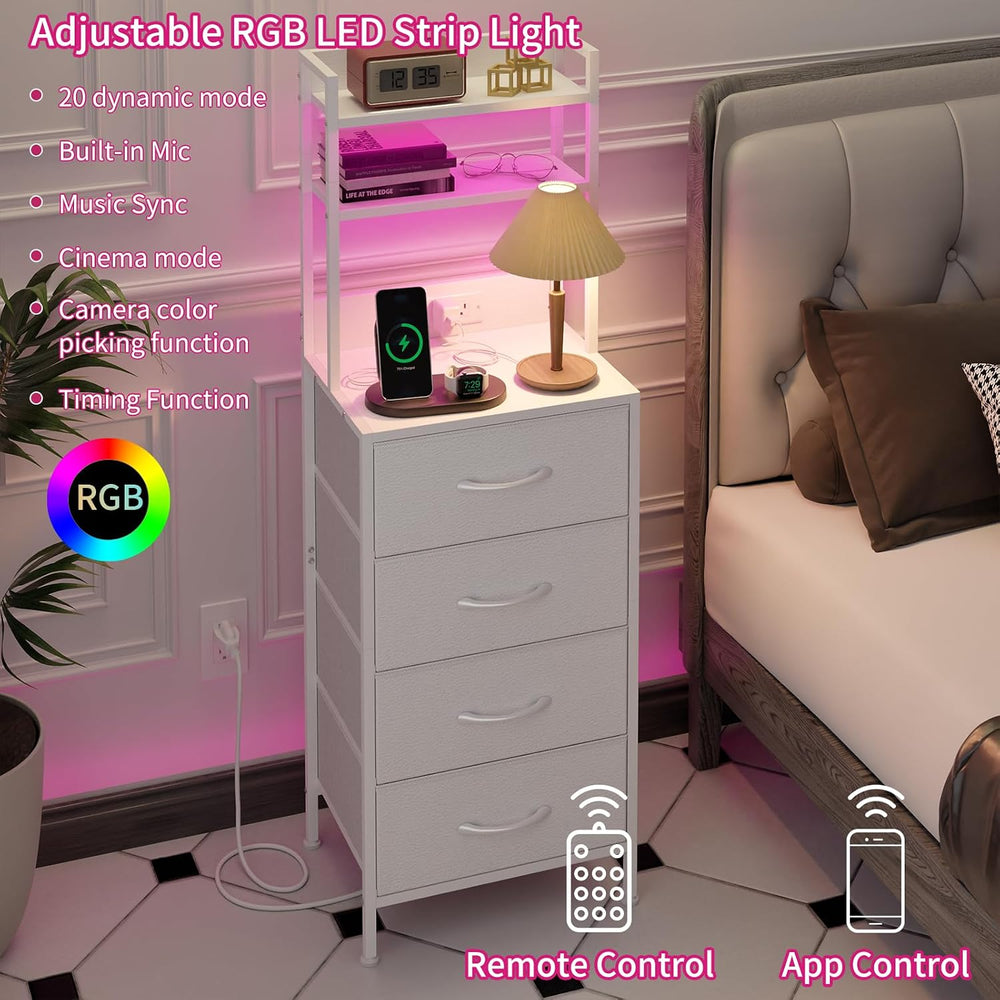 Fixwal 47 Inch Tall Nightstand with Charging Station, Led Night Stand with So...